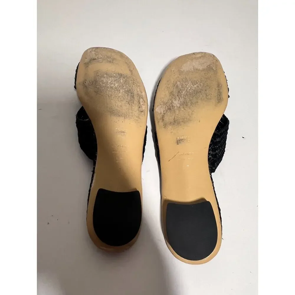 Emma Hope EUC Black Raffia H Sandal Slip On Slide Size 37 EU 7 US